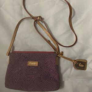 Dooney & Bourke Plum Patterned Crossbody with Tan Trim